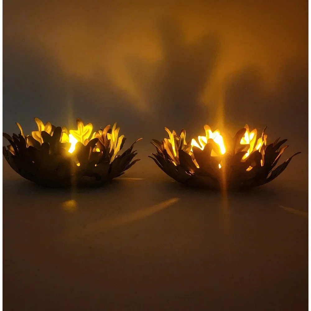 Fall Leaf‎ 3D Tealight Candle Holders Set of 2 Autumn Colors Delicate Decor